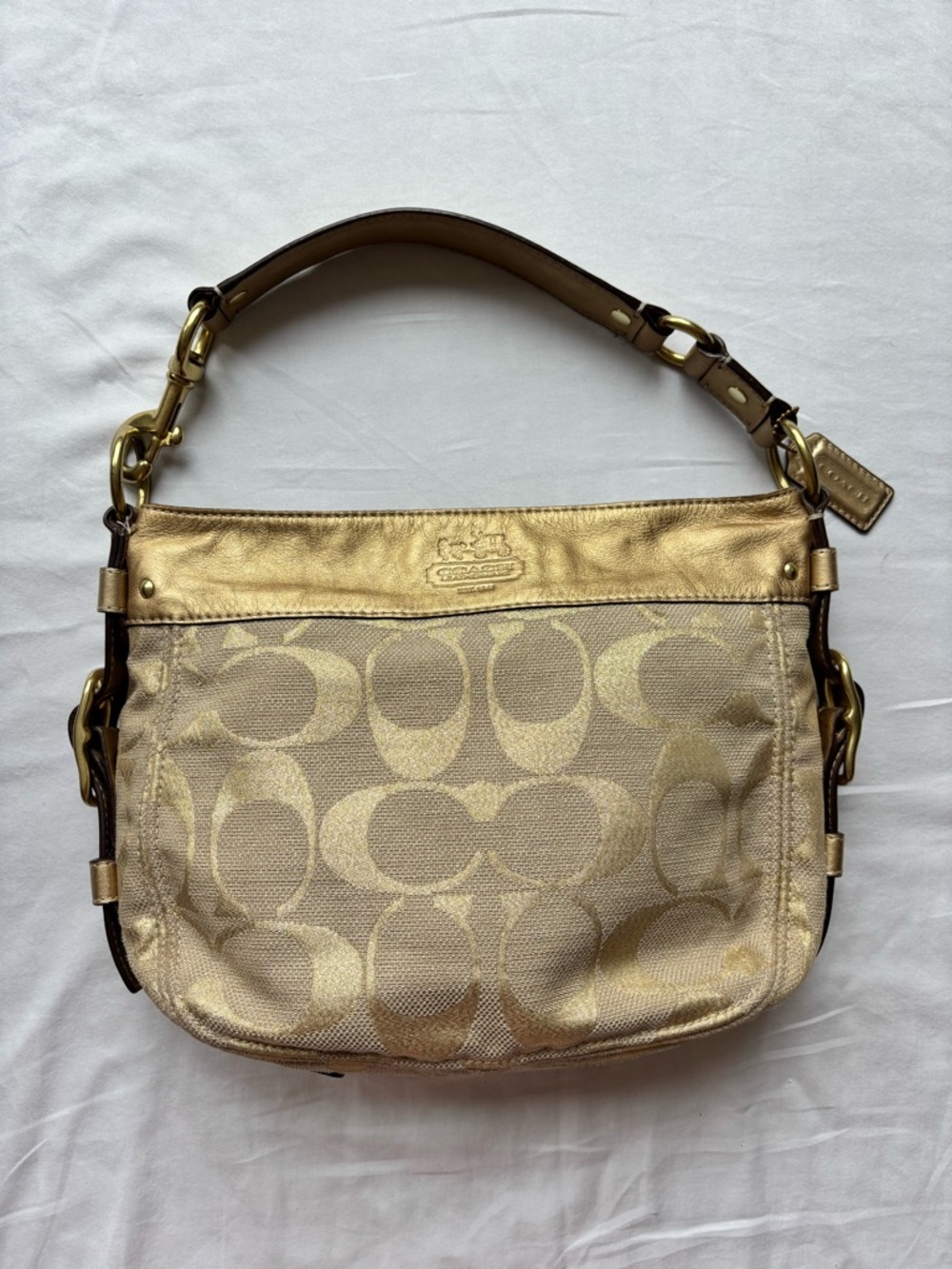 Coach y2k Gold Signature Shoulder Bag with Metallic Trim